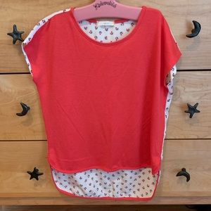 Soprano Red T-shirt with Floral back. Size 14.